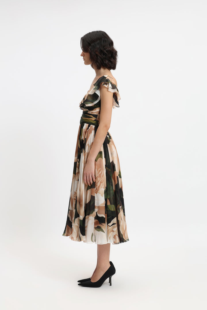 Square Neck Chiffon Midi