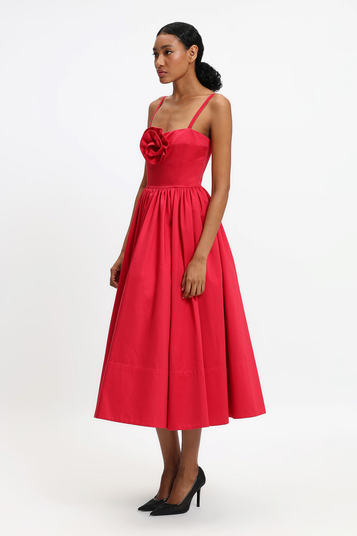 MIDI DRESS WITH ROSE FLOWER ON BUST