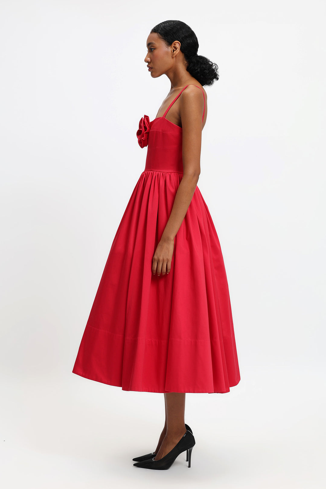 MIDI DRESS WITH ROSE FLOWER ON BUST