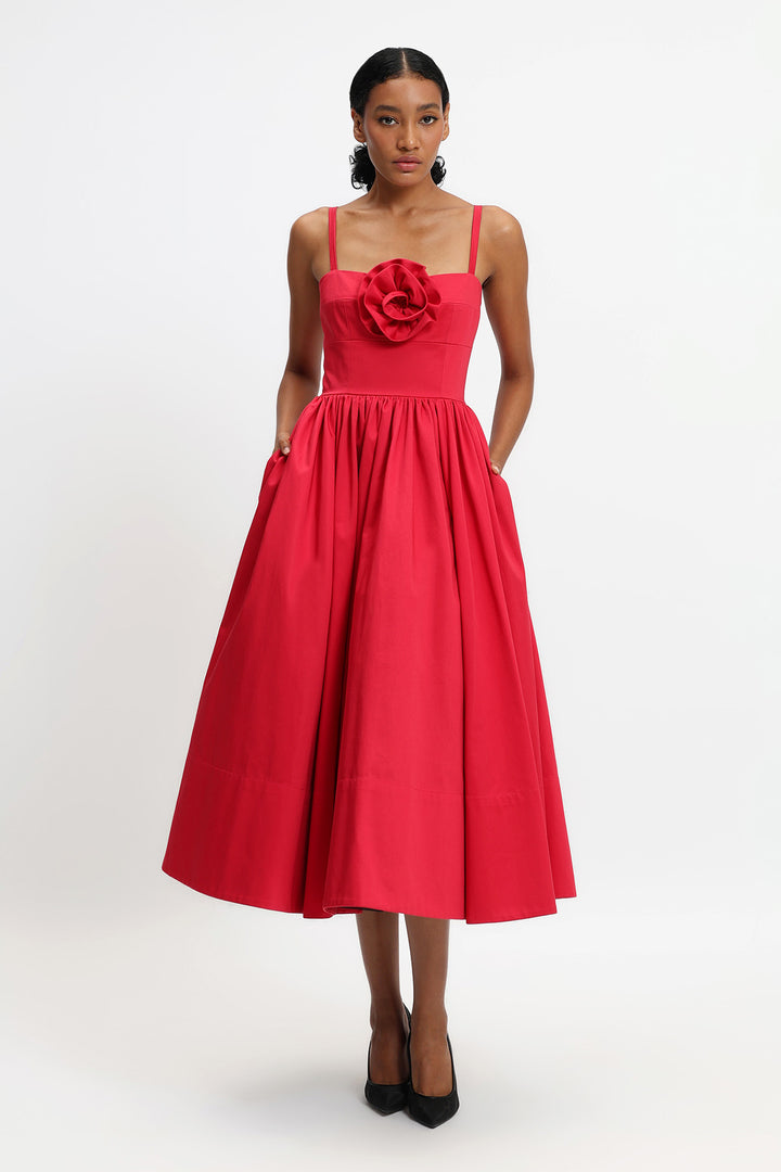 MIDI DRESS WITH ROSE FLOWER ON BUST