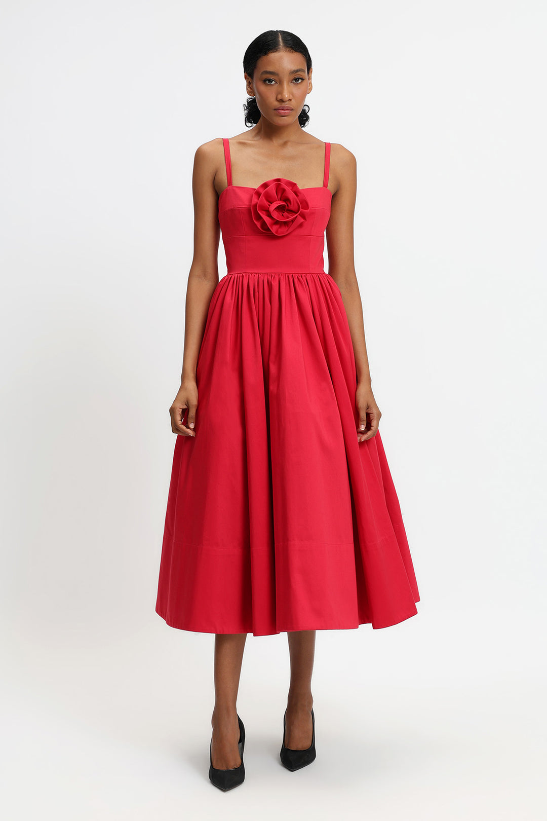 MIDI DRESS WITH ROSE FLOWER ON BUST