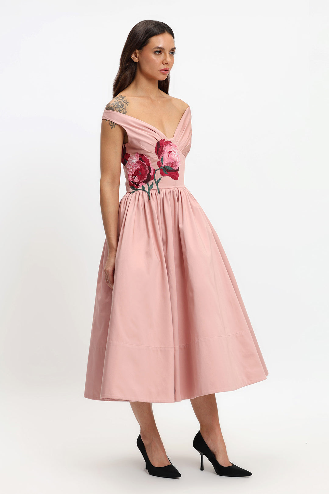 OFF SHOULDER CORSETED MIDI