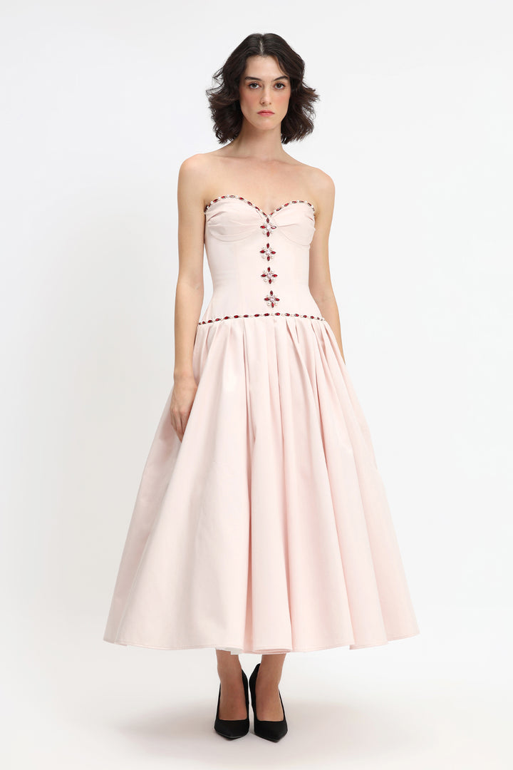 Strapless Drop-Waisted Midi