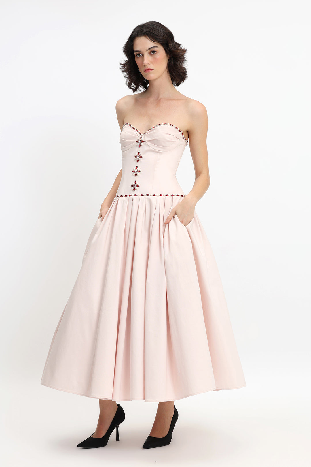 Strapless Drop-Waisted Midi