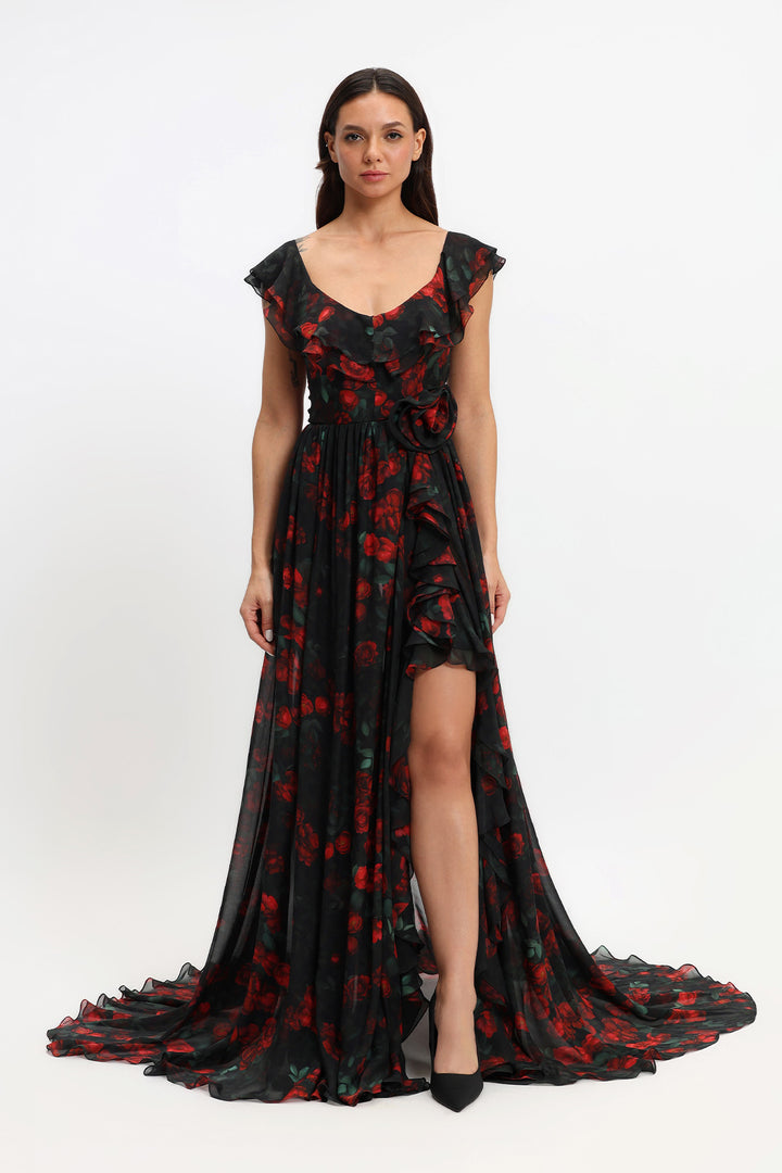 Chiffon Gown with Ruffles