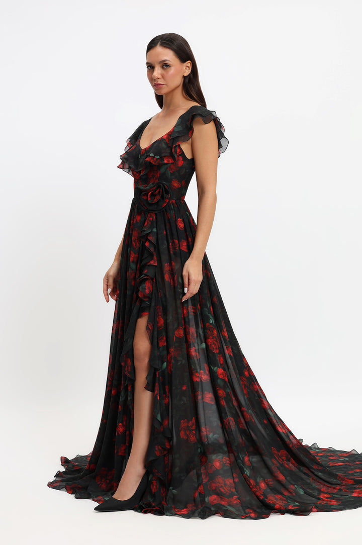 Chiffon Gown with Ruffles