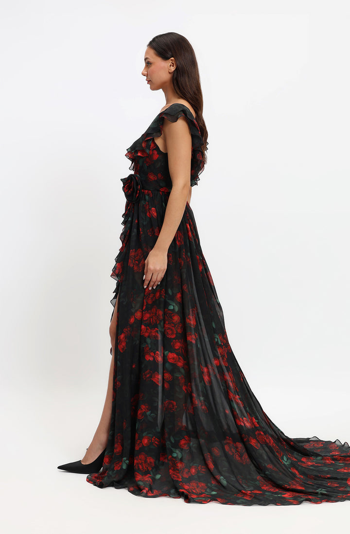 Chiffon Gown with Ruffles