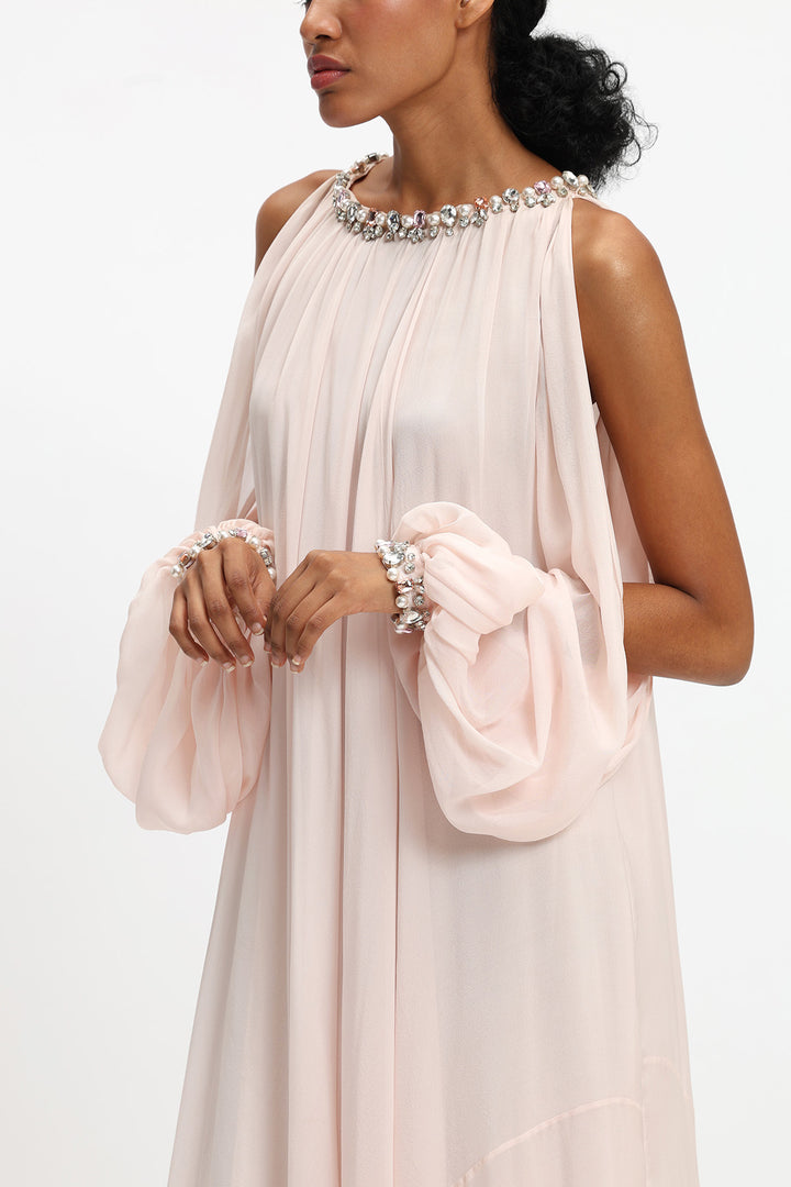 Flowing Chiffon Dress with Slit Sleeves