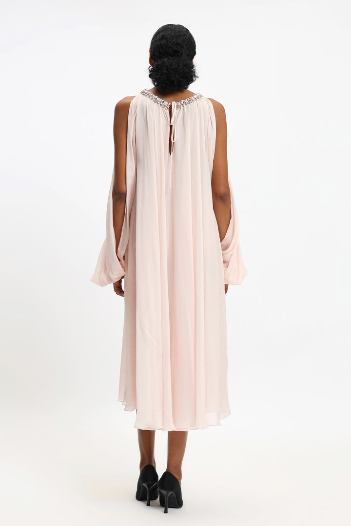 Flowing Chiffon Dress with Slit Sleeves