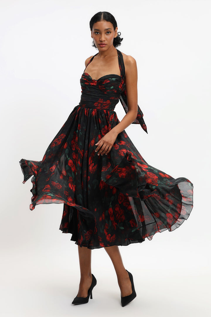 DRAPED CHIFFON DRESS