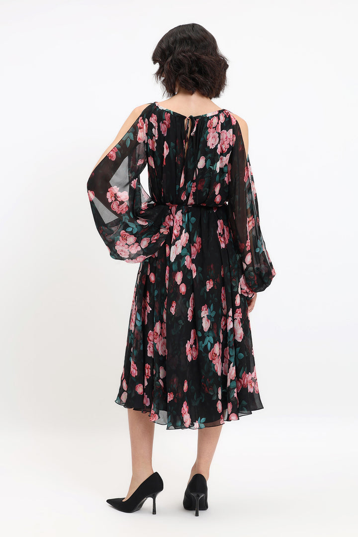 FLOWING CHIFFON DRESS WITH SLIT SLEEVES