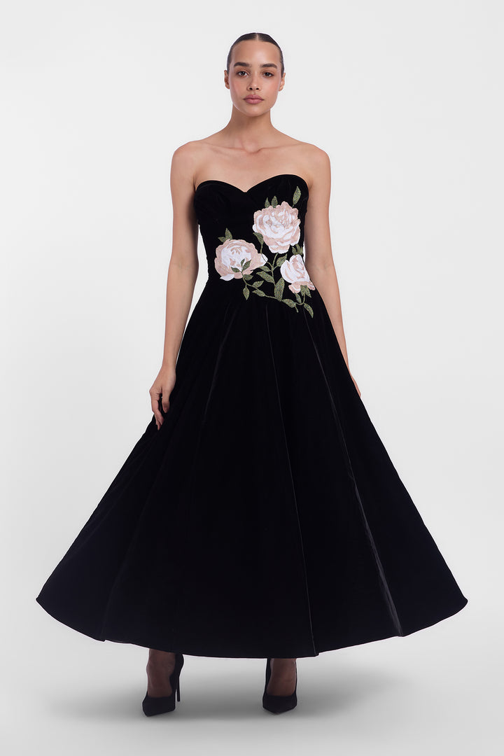 STRAPLESS VELVET MIDI