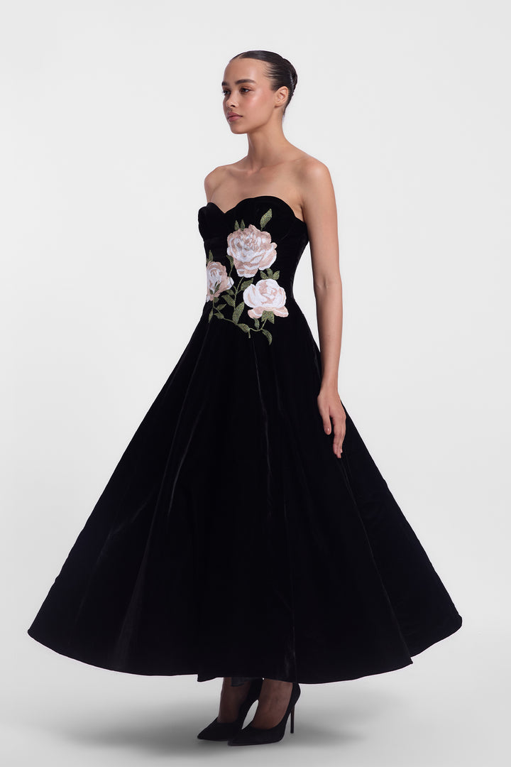 STRAPLESS VELVET MIDI