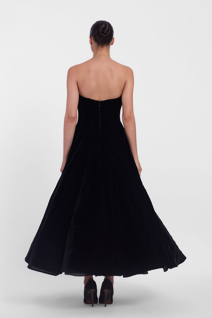 STRAPLESS VELVET MIDI