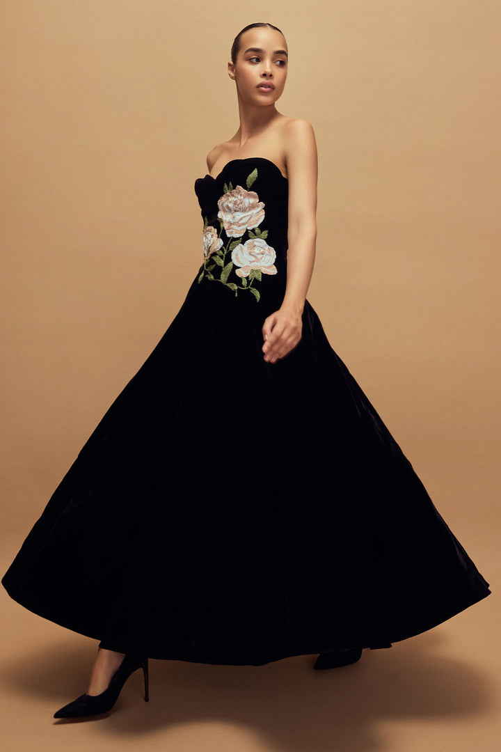 STRAPLESS VELVET MIDI